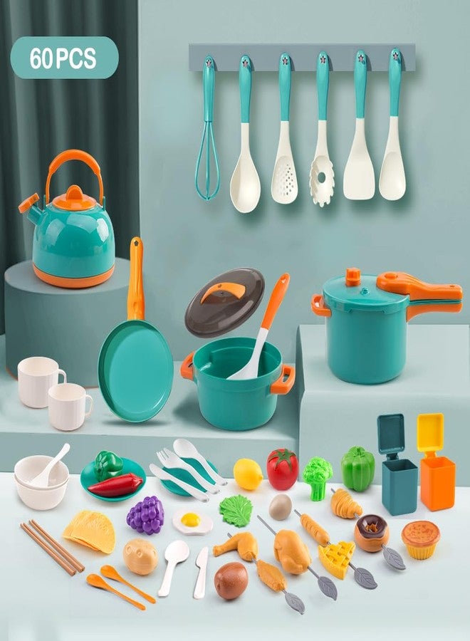 Zero Zoo 60Pcs Kids Mini Play Kitchen Accessories, Pretend Cooking Play Set with Cookware, Tableware & Fruit & BBQ Sets, Learning Gift for Boys, Girls, Toddlers,Green - Image 3